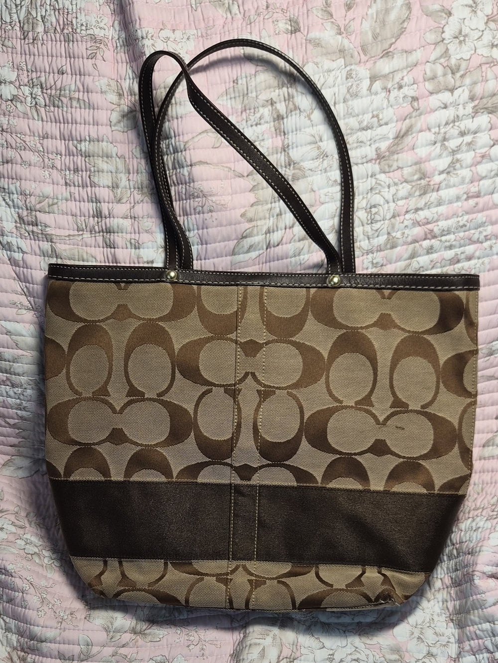 Coach Brown Signature Canvas Tote with Dark Brown Trim